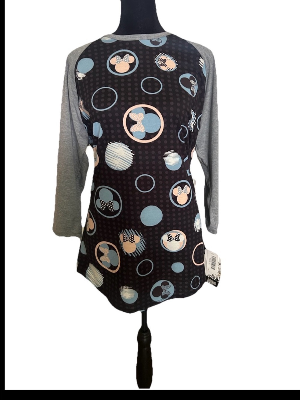 LuLaRoe Disney Minnie Mouse Polka Dot Raglan 3/4 Sleeve Top, Size L